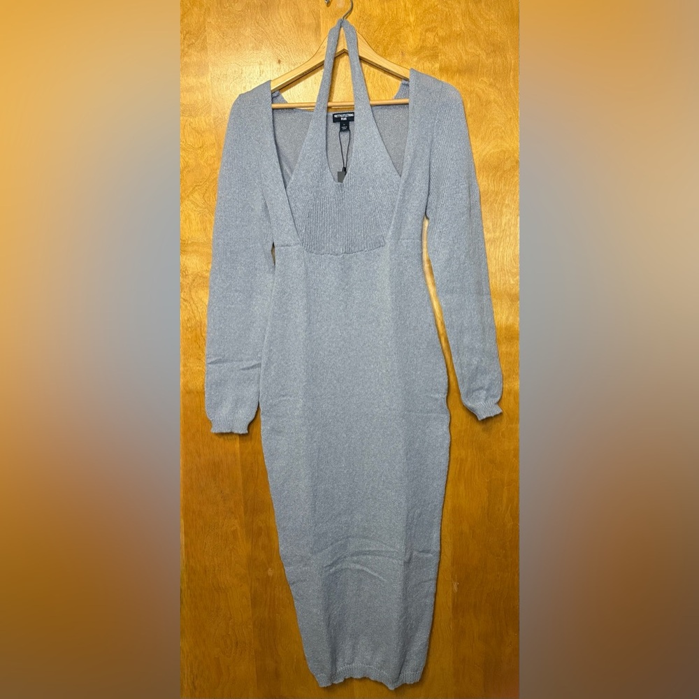 Pretty Little Thing Light Grey Halter Knit Midi Dress US MED/LARGE